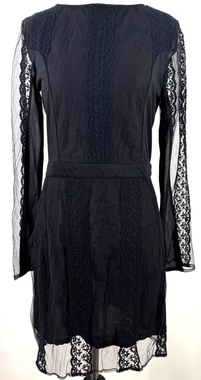 Innocence UK Black High Neck Long Sleeve Lace Low Back Dress Size 14 Uk / L US